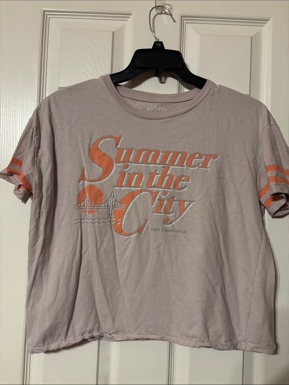 mighty fine Pale Pink Tee with Orange 'Summer in the City' Graphic size large